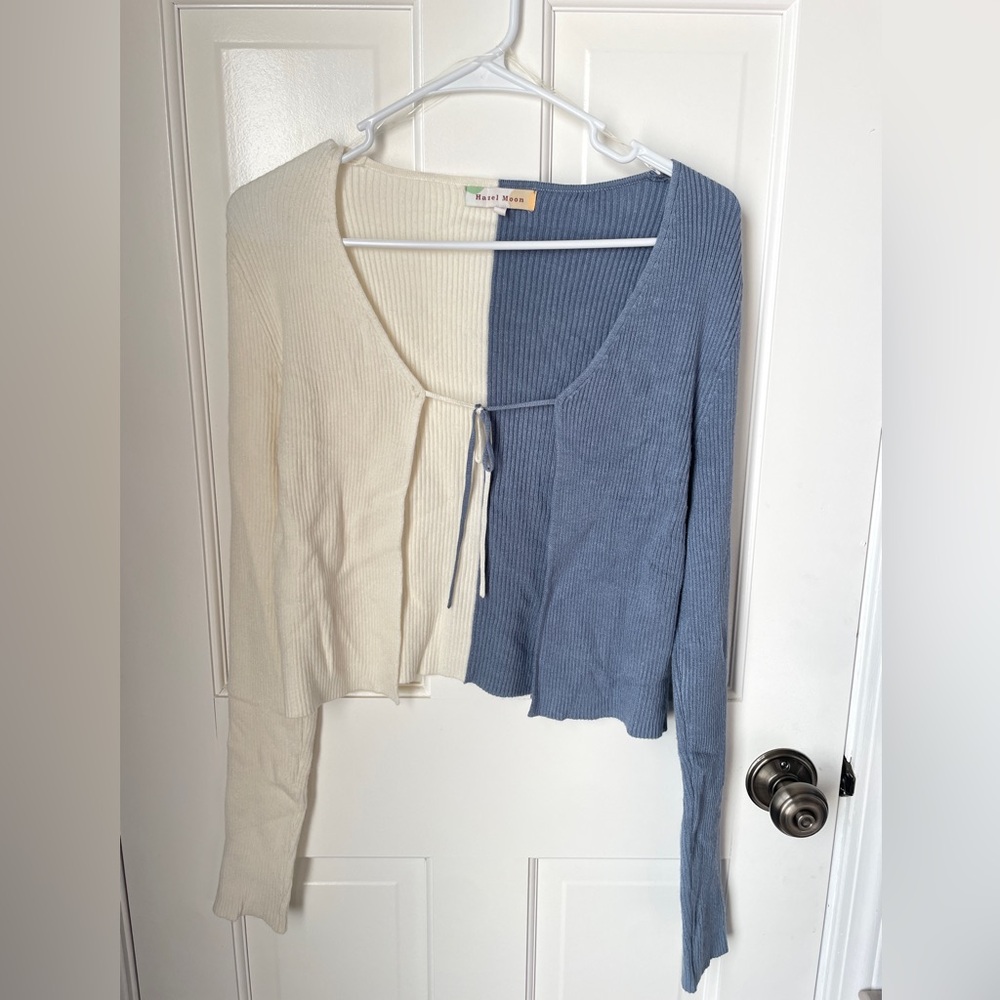Hazel Moon Blue and Cream Color Block Cardigan